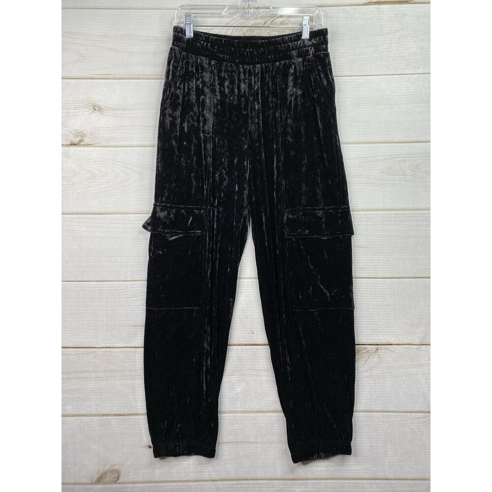 Jessica Simpson Joggers Womens S Black Crushed Velvet Cargo Pants Stretchy